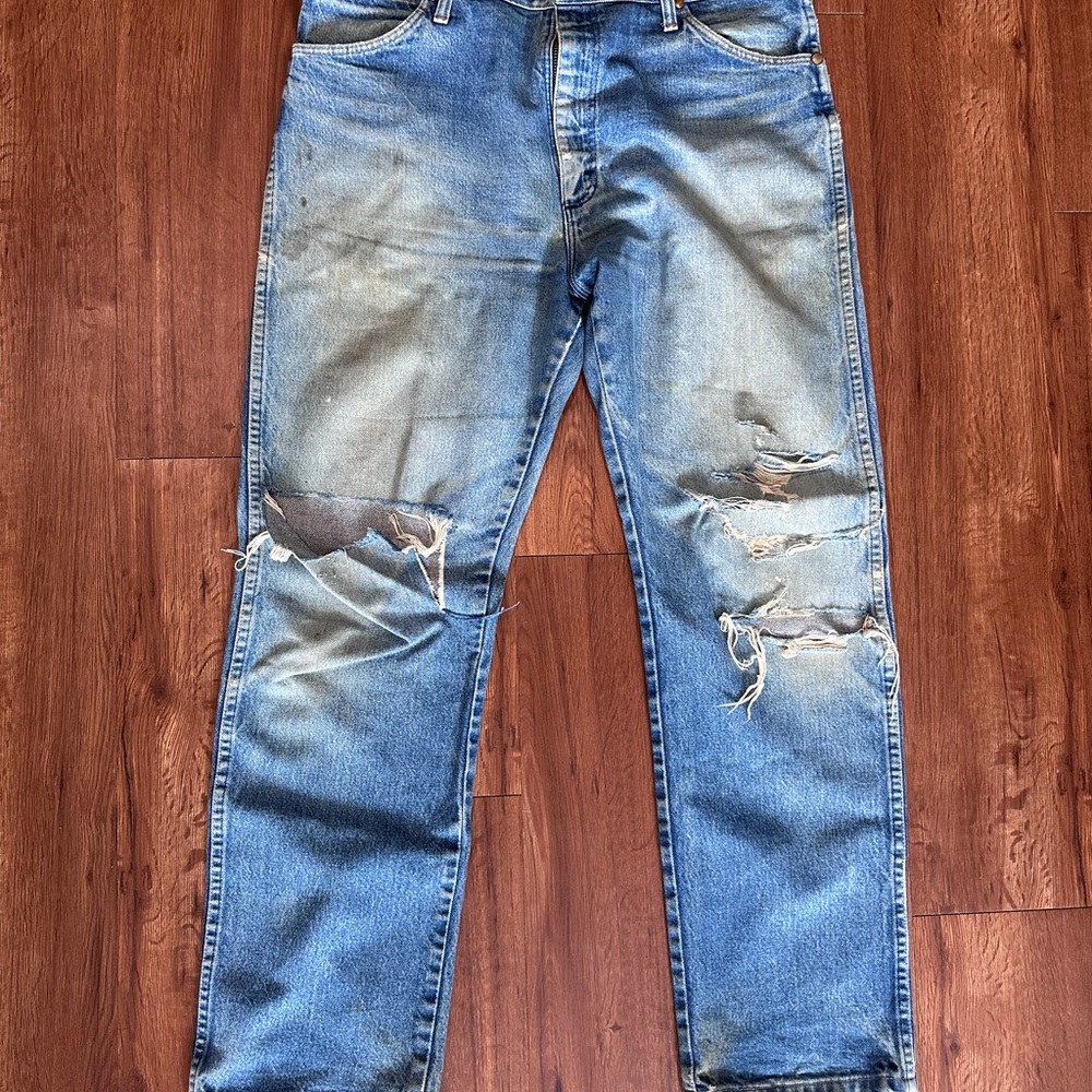 Blue Straight Leg Distressed Jeans